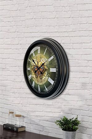 40 Cm Siyah Metal Kelebek Duvar Saati