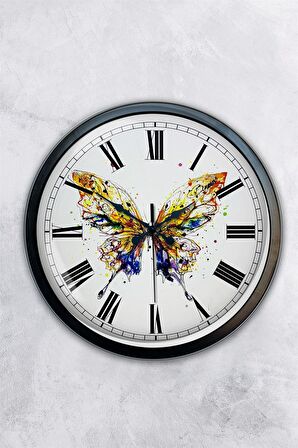 40 Cm Siyah Metal Kelebek Duvar Saati