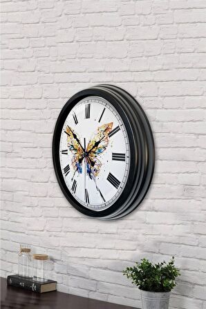 40 Cm Siyah Metal Kelebek Duvar Saati