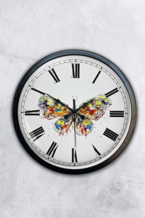 40 Cm Siyah Metal Kelebek Duvar Saati