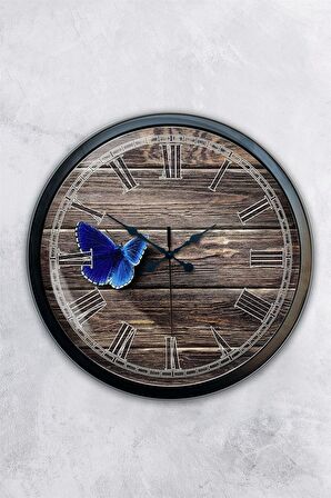 40 Cm Siyah Metal Kelebek Duvar Saati