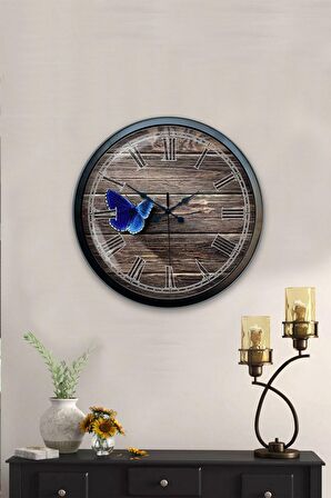 40 Cm Siyah Metal Kelebek Duvar Saati