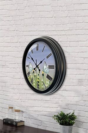 40 Cm Siyah Metal Kelebek Duvar Saati