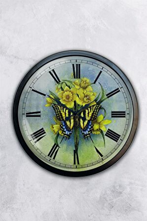 40 Cm Siyah Metal Kelebek Duvar Saati