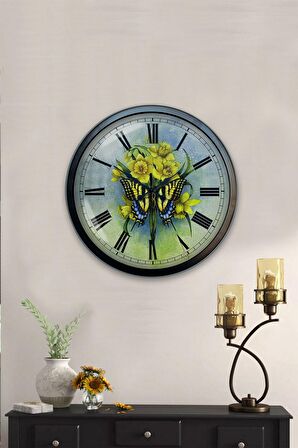 40 Cm Siyah Metal Kelebek Duvar Saati