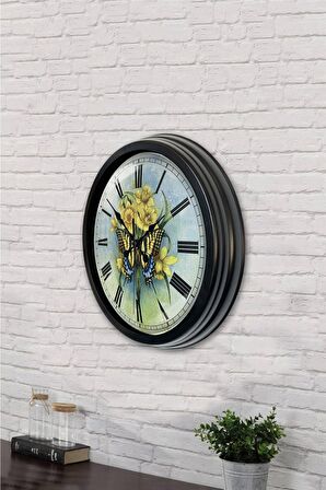 40 Cm Siyah Metal Kelebek Duvar Saati