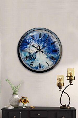 40 Cm Siyah Metal Kelebek Duvar Saati