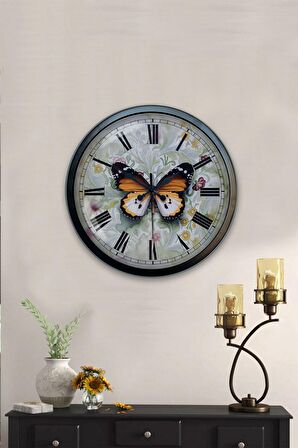 40 Cm Siyah Metal Kelebek Duvar Saati