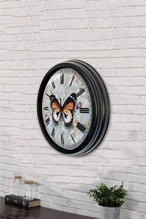 40 Cm Siyah Metal Kelebek Duvar Saati