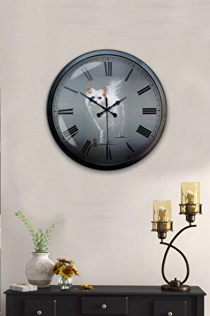 40 Cm Siyah Metal Kedi Duvar Saati