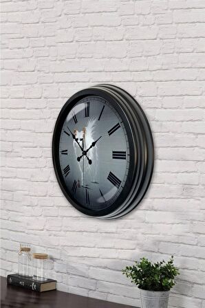 40 Cm Siyah Metal Kedi Duvar Saati