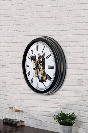 40 Cm Siyah Metal Kedi Duvar Saati