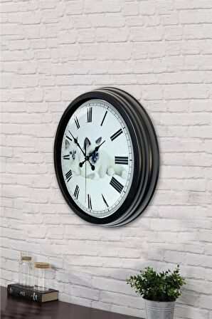 40 Cm Siyah Metal Kedi Duvar Saati