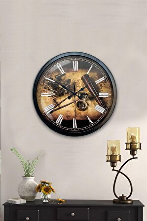 40 Cm Siyah Metal Kaşif Duvar Saati