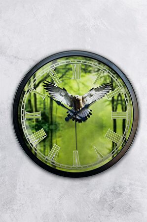 40 Cm Siyah Metal Kartal Duvar Saati