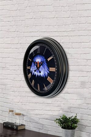 40 Cm Siyah Metal Kartal Duvar Saati