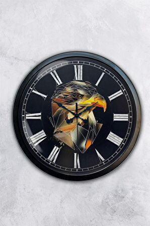 40 Cm Siyah Metal Kartal Duvar Saati