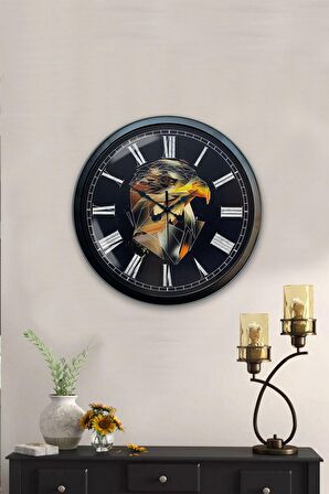 40 Cm Siyah Metal Kartal Duvar Saati