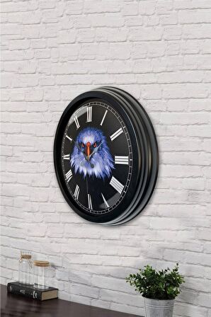 40 Cm Siyah Metal Kartal Duvar Saati