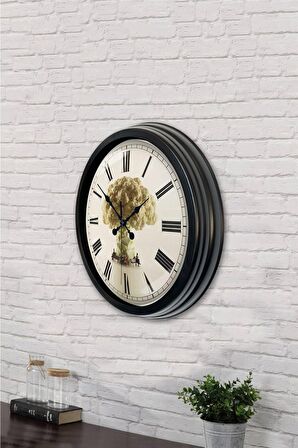 40 Cm Siyah Metal Karnabahar Duvar Saati