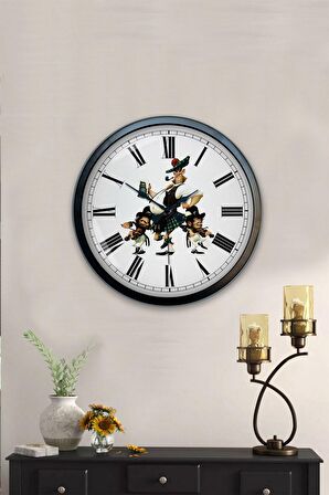 40 Cm Siyah Metal Karikatür Duvar Saati