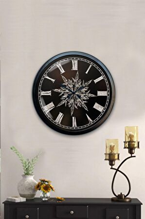 40 Cm Siyah Metal Kar Tanesi Duvar Saati