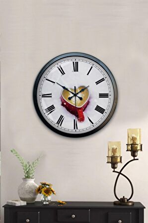 40 Cm Siyah Metal Kalp Kupa Duvar Saati