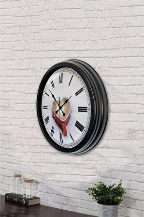 40 Cm Siyah Metal Kalp Kupa Duvar Saati