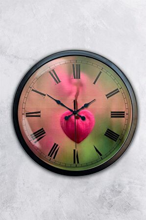 40 Cm Siyah Metal Kalp Duvar Saati