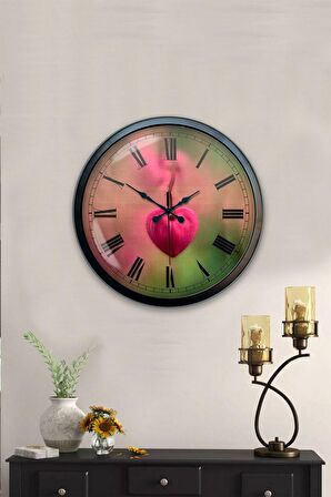 40 Cm Siyah Metal Kalp Duvar Saati