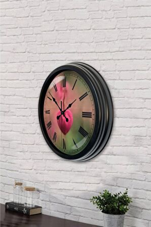 40 Cm Siyah Metal Kalp Duvar Saati