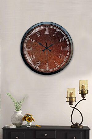 40 Cm Siyah Metal Kahverengi Duvar Saati