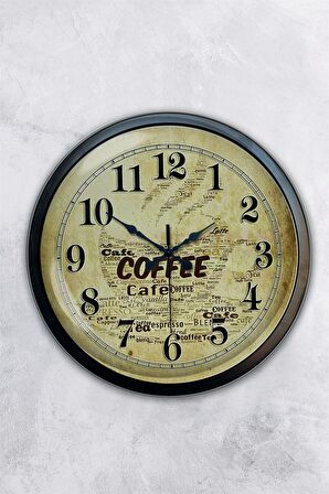 40 Cm Siyah Metal Kahve Duvar Saati