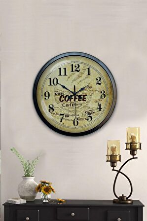 40 Cm Siyah Metal Kahve Duvar Saati