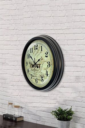 40 Cm Siyah Metal Kahve Duvar Saati