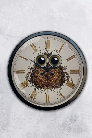 40 Cm Siyah Metal Kahve Duvar Saati