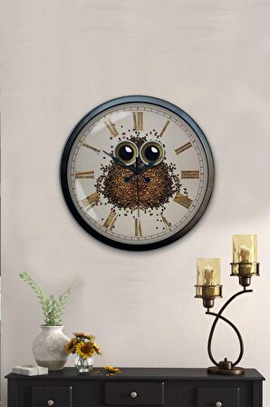 40 Cm Siyah Metal Kahve Duvar Saati