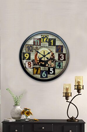 40 Cm Siyah Metal Kahve  Duvar Saati