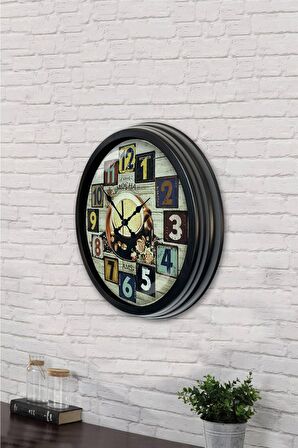 40 Cm Siyah Metal Kahve  Duvar Saati
