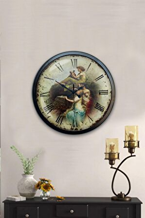 40 Cm Siyah Metal Kadın Figür Duvar Saati