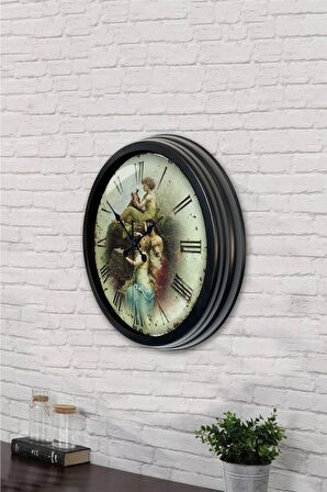 40 Cm Siyah Metal Kadın Figür Duvar Saati