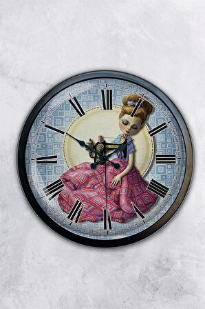 40 Cm Siyah Metal Kadın Duvar Saati