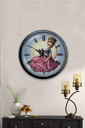 40 Cm Siyah Metal Kadın Duvar Saati