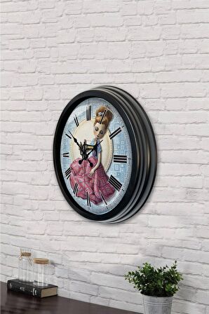 40 Cm Siyah Metal Kadın Duvar Saati
