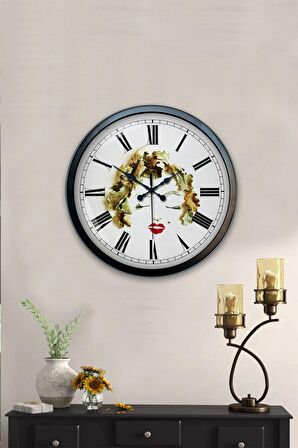 40 Cm Siyah Metal Kadın Duvar Saati