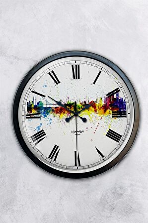 40 Cm Siyah Metal İstanbul Temalı Duvar Saati