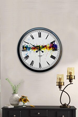 40 Cm Siyah Metal İstanbul Temalı Duvar Saati