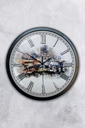 40 Cm Siyah Metal İstanbul Duvar Saati