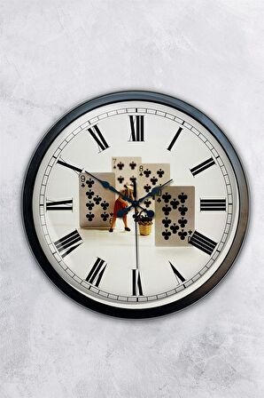 40 Cm Siyah Metal İskambil Duvar Saati
