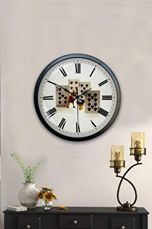 40 Cm Siyah Metal İskambil Duvar Saati